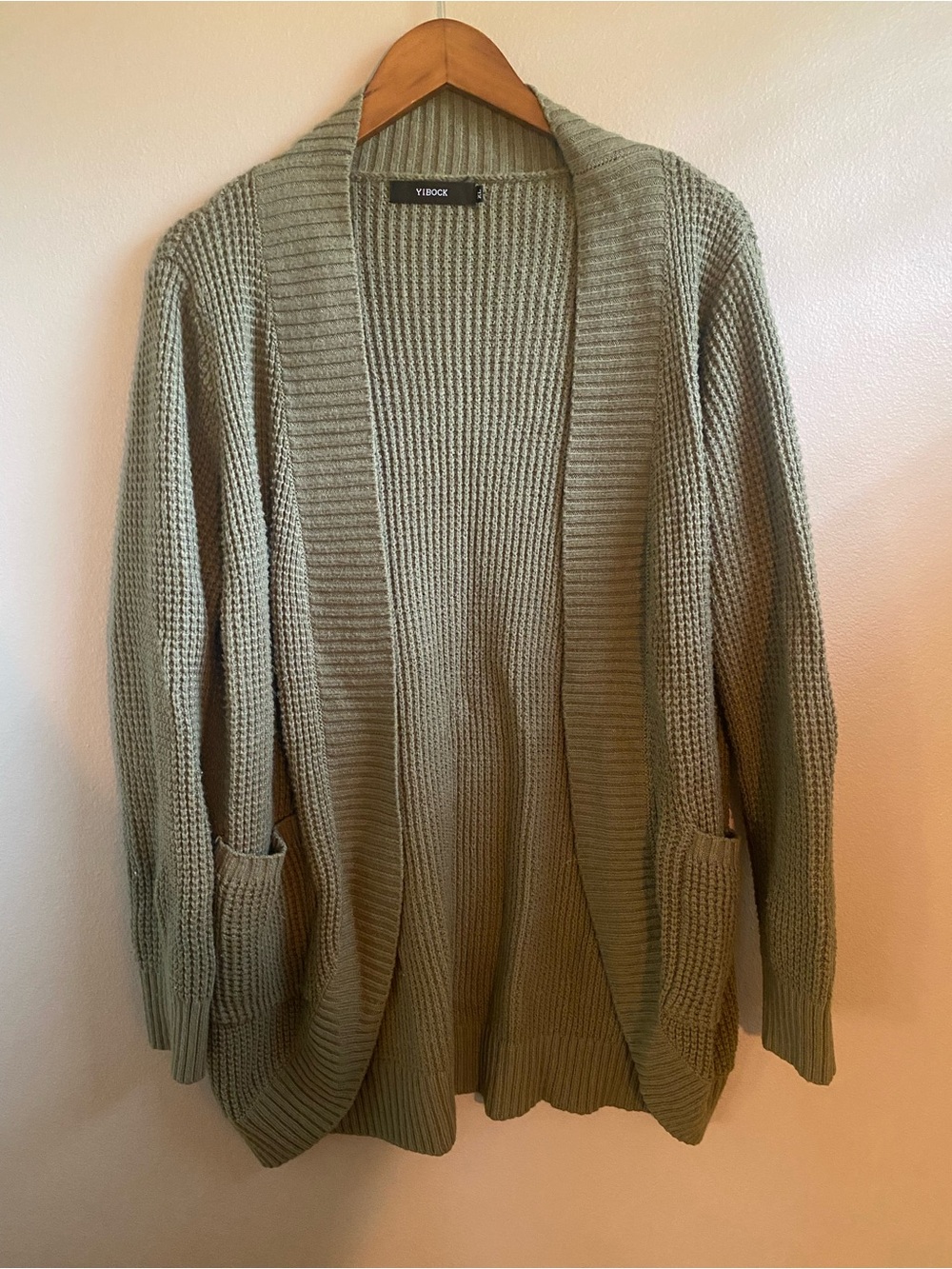 Open-Front Olive Green Knit Cardigan Sweater - Women